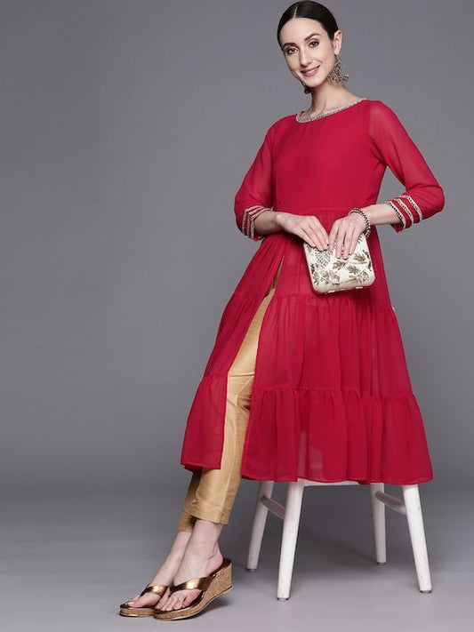 Women Mirror Work Georgette Anarkali Kurta - Inddus.com