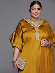 Women Mustard Yellow Beads and Stones Kurta with Palazzos & With Dupatta - Inddus.com