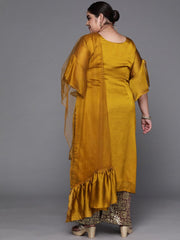 Women Mustard Yellow Beads and Stones Kurta with Palazzos & With Dupatta - Inddus.com