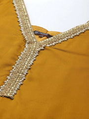 Women Mustard Yellow Beads and Stones Kurta with Palazzos & With Dupatta - Inddus.com