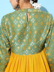 Women Mustard Yellow Pleated Kurta with Trousers - Inddus.com