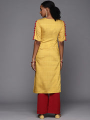 Women Mustard Yellow & Red Ethnic Motifs Printed Kurta - Inddus.com