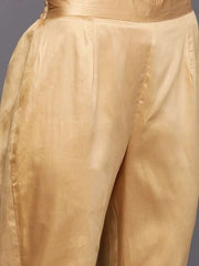 Women Mustard Yellow Yoke Design Mirror Work Chanderi Cotton Kurta with Trousers & With Dupatta - Inddus.com