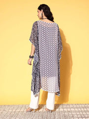 Women Navy Blue Chiffon New Age Kaftan Kurta - Inddus.com
