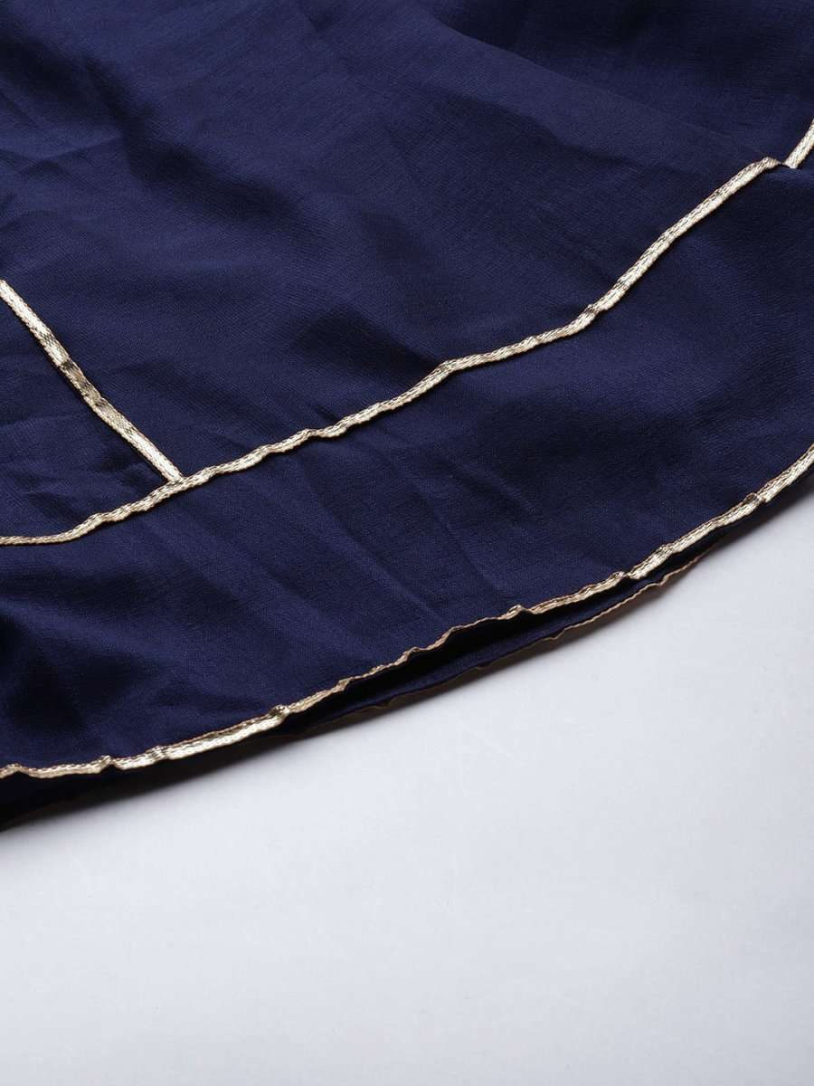 Women Navy Blue Embroidered Sequinned Kurta with Sharara & With Dupatta - Inddus.com