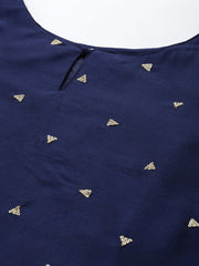 Women Navy Blue Embroidered Sequinned Kurta with Sharara & With Dupatta - Inddus.com