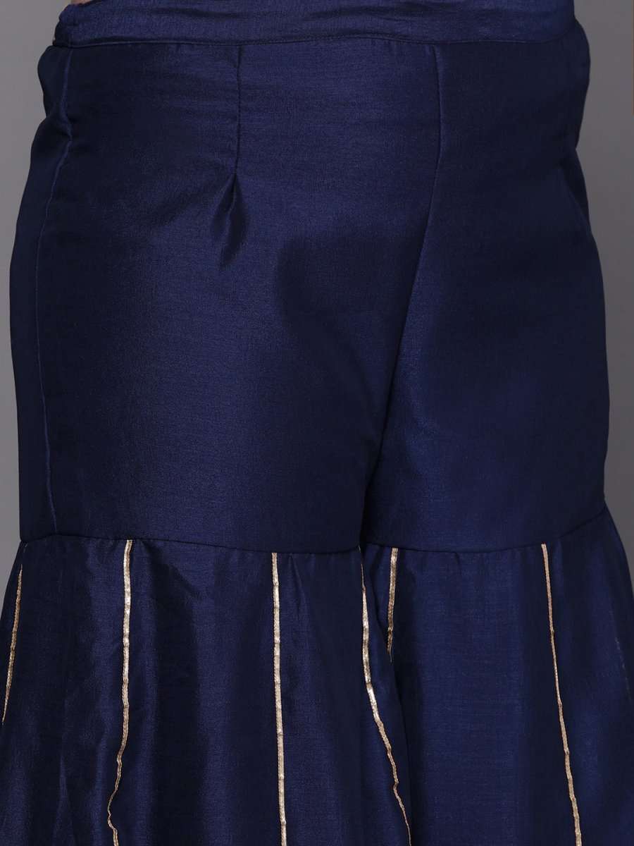 Women Navy Blue Embroidered Sequinned Kurta with Sharara & With Dupatta - Inddus.com
