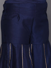 Women Navy Blue Embroidered Sequinned Kurta with Sharara & With Dupatta - Inddus.com