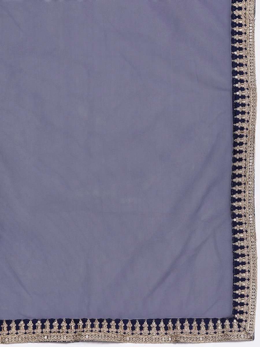 Women Navy Blue Embroidered Sequinned Kurta with Sharara & With Dupatta - Inddus.com