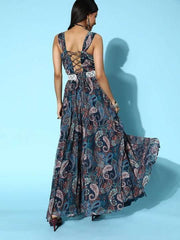 Women Navy Blue Ethnic Motifs All in the Details Dress - Inddus.com