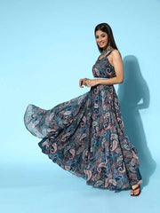 Women Navy Blue Ethnic Motifs All in the Details Dress - Inddus.com
