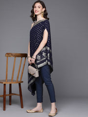 Women Navy Blue Ethnic Motifs Printed Kurta with Trousers - Inddus.com