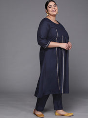 Women Navy Blue Gotta Patti Kurta with Trousers & With Dupatta - Inddus.com