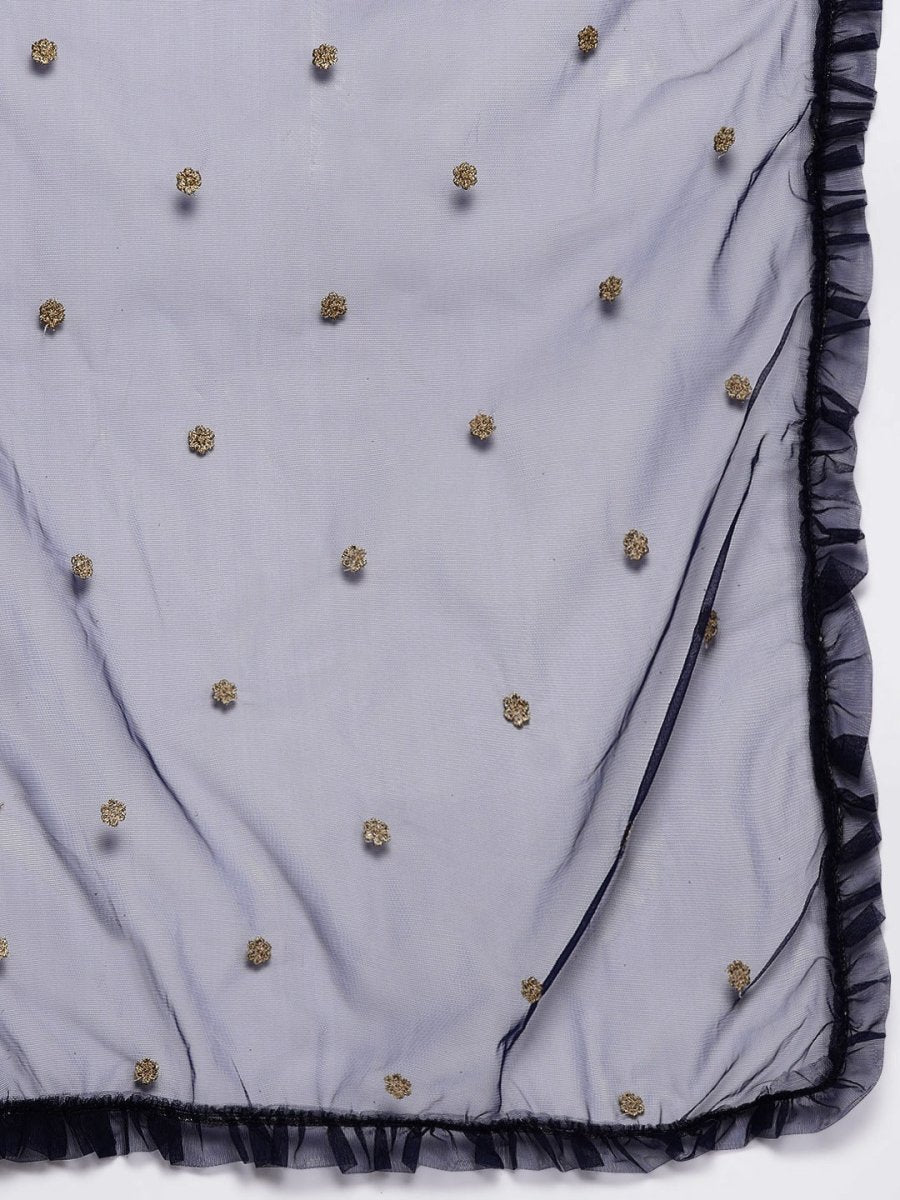 Women Navy Blue Gotta Patti Kurta with Trousers & With Dupatta - Inddus.com