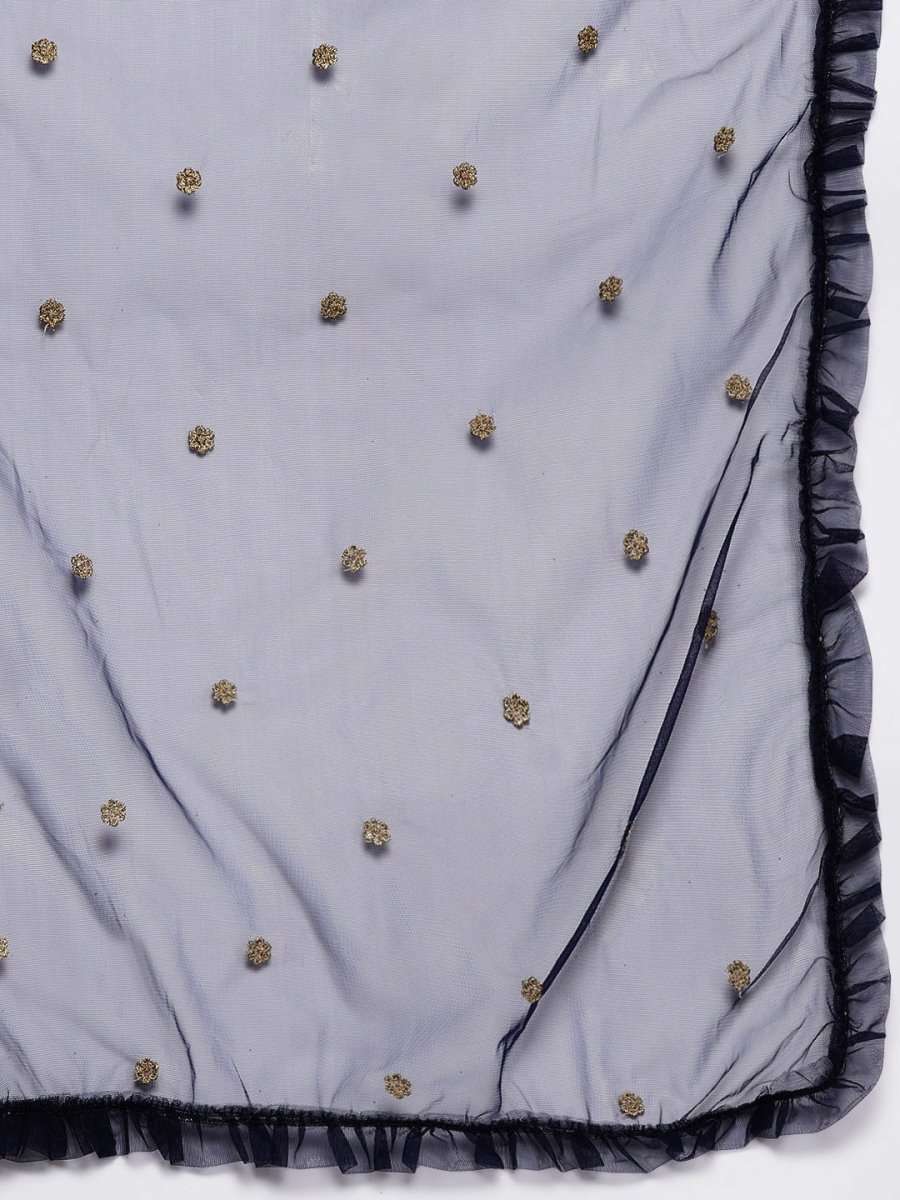 Women Navy Blue Gotta Patti Kurta with Trousers & With Dupatta - Inddus.com