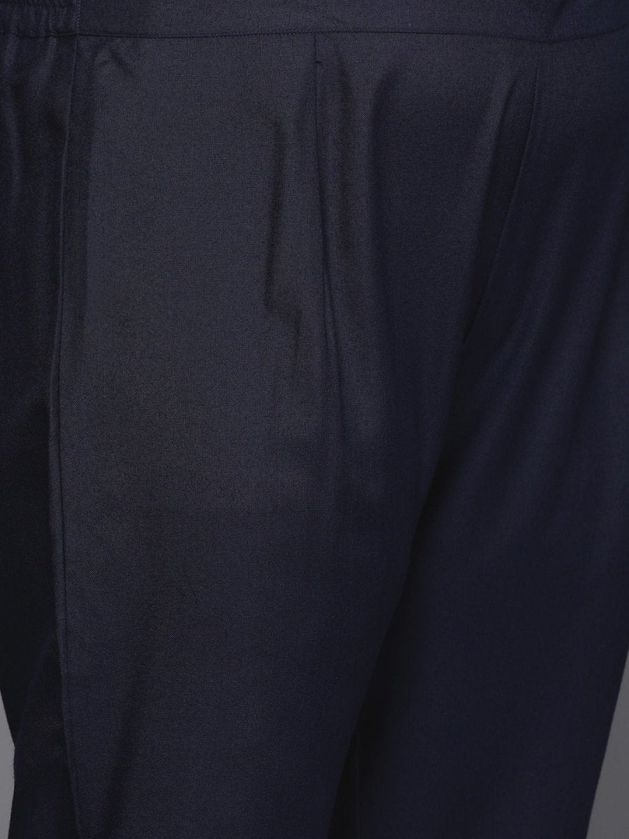 Women Navy Blue Gotta Patti Kurta with Trousers & With Dupatta - Inddus.com