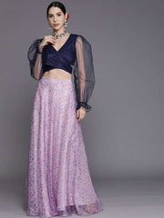 Women Navy Blue & Lavender Floral Printed Co-Ord Set - Inddus.com