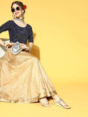 Women Navy Blue Sequinned Stretchable Blouse - Inddus.com