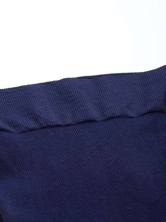 Women Navy Blue Solid High Compressed Seamless Instant Slimming Saree Shapewear - Inddus.com