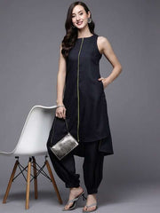 Women Navy Blue Solid Kurta with Salwar - Inddus.com
