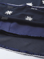 Women Navy Blue & White Embroidered Thread Work Georgette Anarkali Kurta - Inddus.com