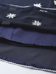 Women Navy Blue & White Embroidered Thread Work Georgette Anarkali Kurta - Inddus.com