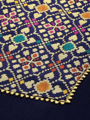 Women Navy Blue & Yellow Yoke Design Kurta with Trousers - Inddus.com