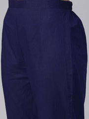 Women Navy Blue & Yellow Yoke Design Kurta with Trousers - Inddus.com