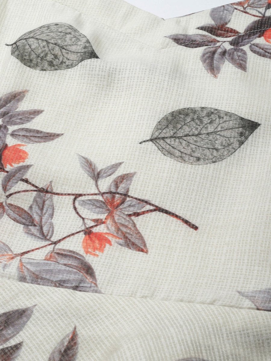 Women Off White & Grey Floral Printed Plus Size Anarkali Kurta With Dupatta - Inddus.com