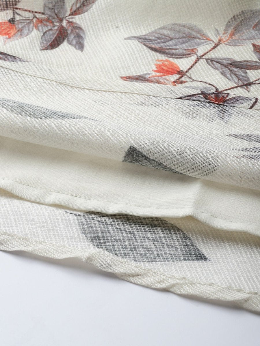 Women Off White & Grey Floral Printed Plus Size Anarkali Kurta With Dupatta - Inddus.com