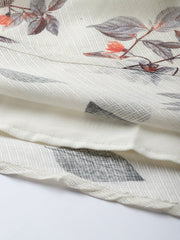 Women Off White & Grey Floral Printed Plus Size Anarkali Kurta With Dupatta - Inddus.com