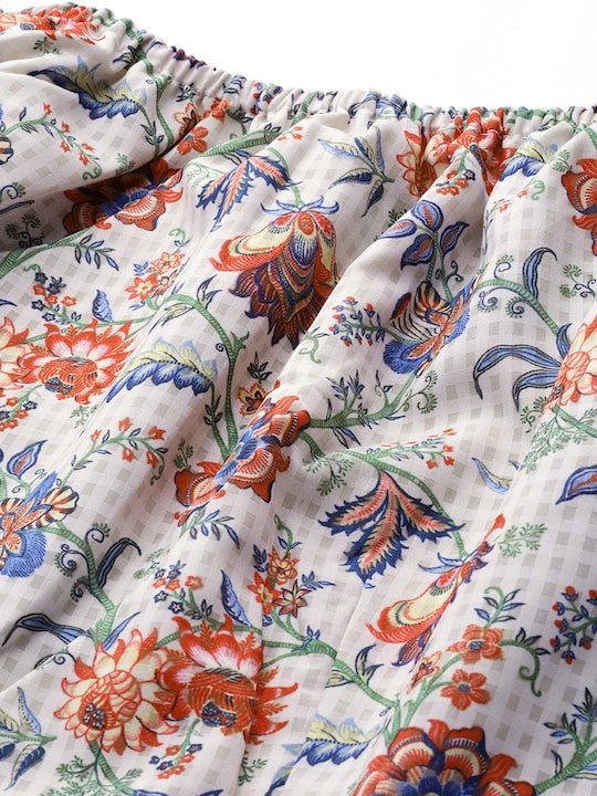 Women Off-White & Red Floral Printed Bardot Top - Inddus.com