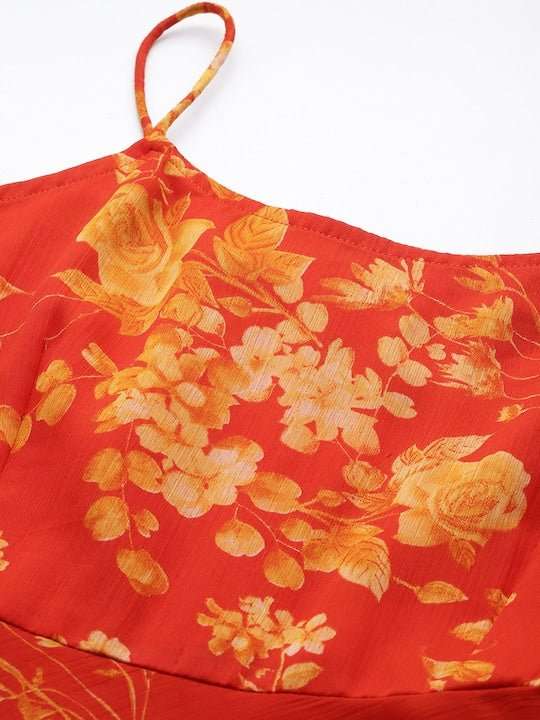 Women Orange Floral Printed Kurta with Trousers & With Dupatta - Inddus.com