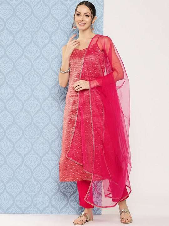 Women Paisley Regular Zari Kurta with Trousers & With Dupatta - Inddus.com