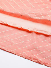 Women Peach-Coloured Checked Tie-Up Neck Gotta Patti Kurta - Inddus.com