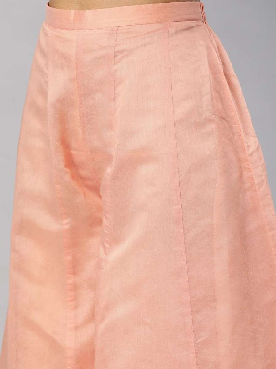 Women Peach-Coloured & Golden Woven Kurta Set - Inddus.com
