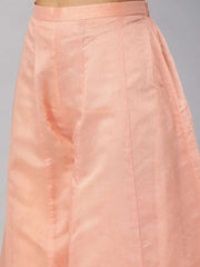 Women Peach-Coloured & Golden Woven Kurta Set - Inddus.com