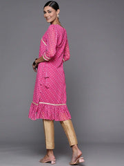 Women Pink Bandhani Printed Tie-up Kurta - Inddus.com