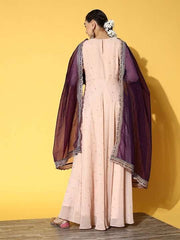 Women Pink Embroidered Georgette Anarkali Kurta With Dupatta - Inddus.com