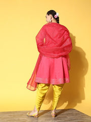 Women Pink Embroidered Kurta with Dhoti Pants & With Dupatta - Inddus.com