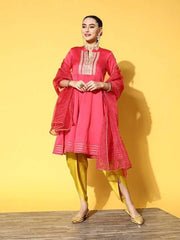 Women Pink Embroidered Kurta with Dhoti Pants & With Dupatta - Inddus.com
