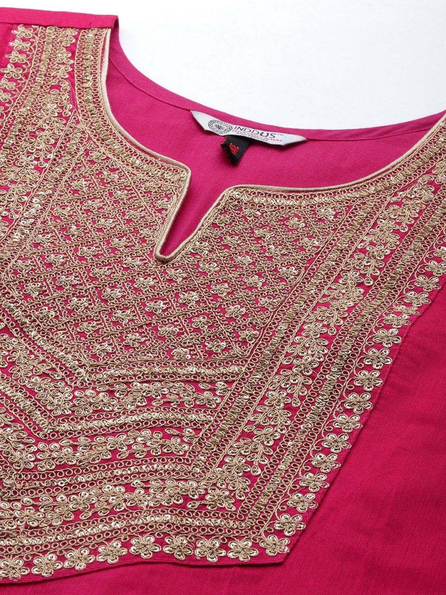 Women Pink Embroidered Kurta with Palazzos & With Dupatta - Inddus.com