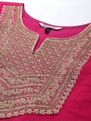 Women Pink Embroidered Kurta with Palazzos & With Dupatta - Inddus.com