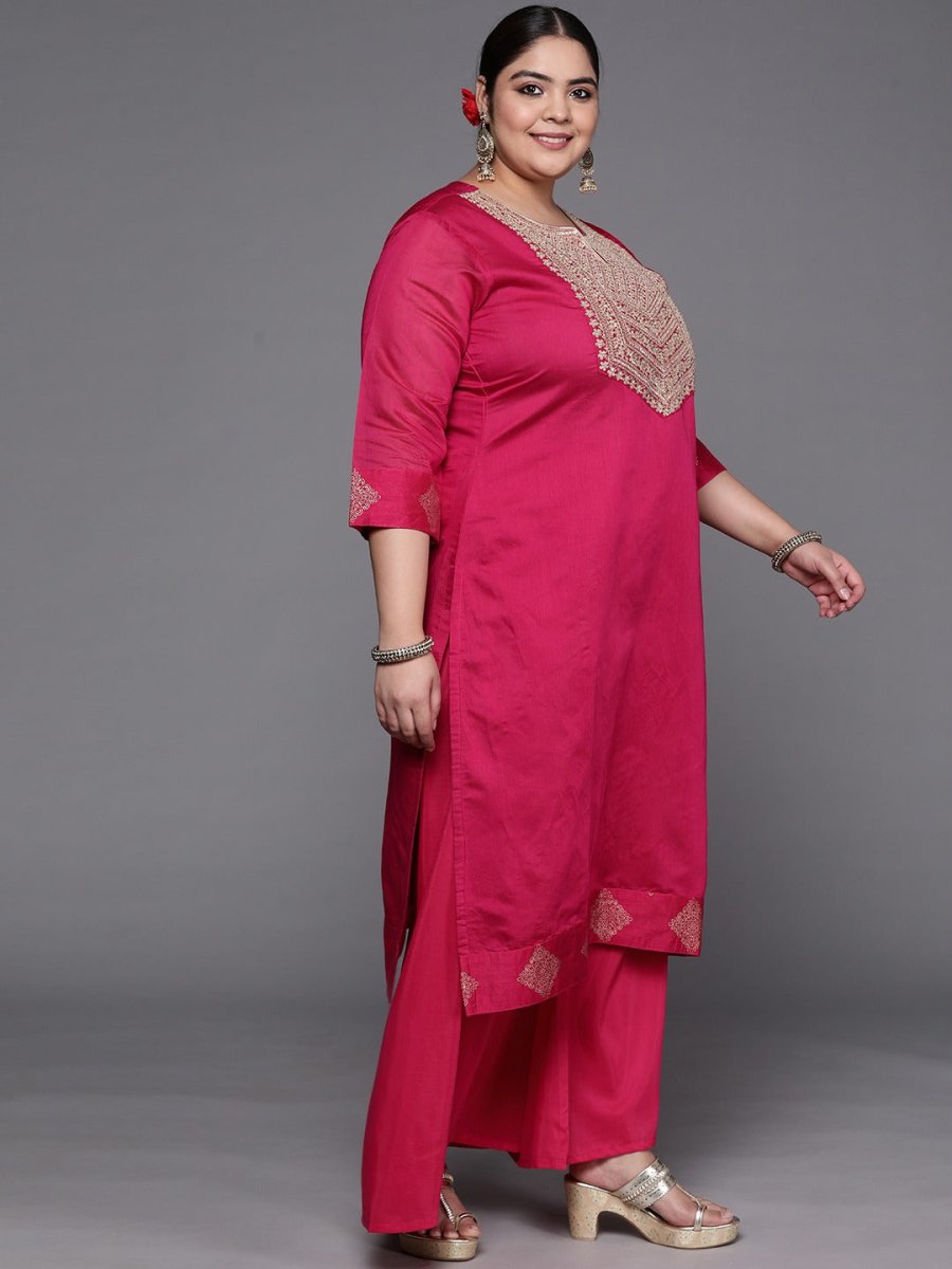 Women Pink Embroidered Kurta with Palazzos & With Dupatta - Inddus.com