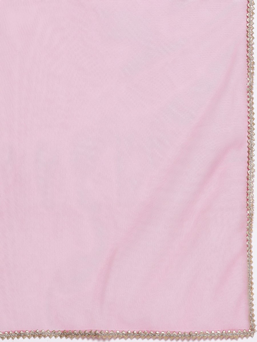 Women Pink Embroidered Kurta with Palazzos & With Dupatta - Inddus.com
