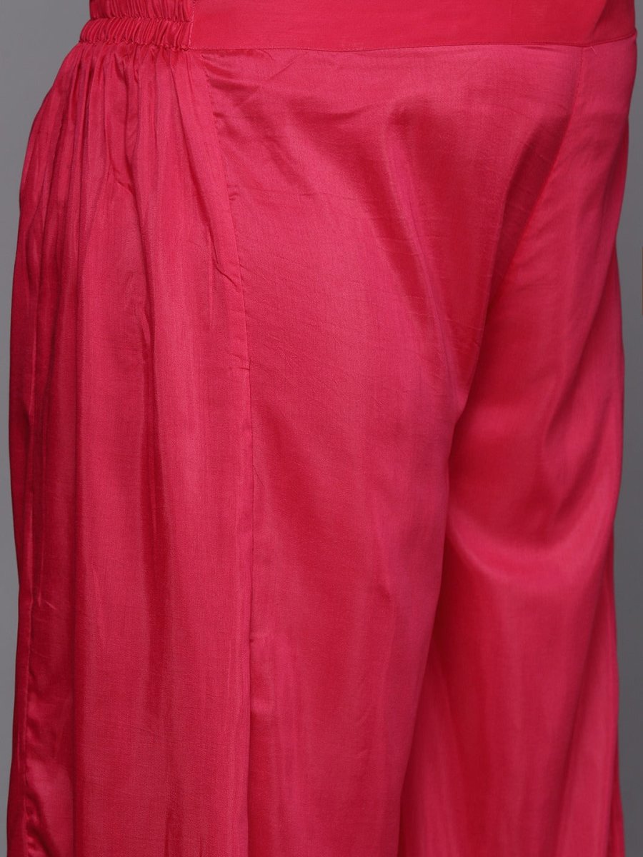 Women Pink Embroidered Kurta with Palazzos & With Dupatta - Inddus.com