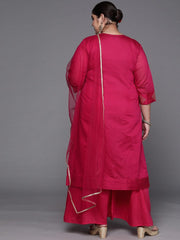Women Pink Embroidered Kurta with Palazzos & With Dupatta - Inddus.com