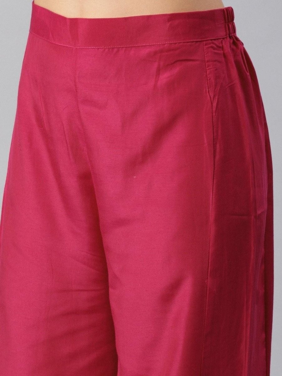 Women Pink Embroidered Palazzo Suit - inddus-us