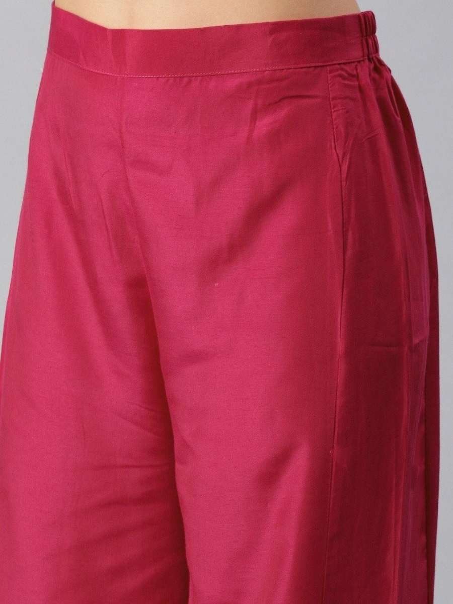 Women Pink Embroidered Palazzo Suit - inddus-us