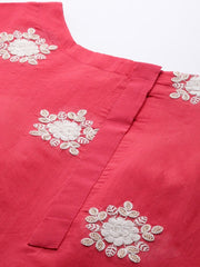 Women Pink Floral Embroidered Kurta with Trousers & Dupatta - Inddus.com